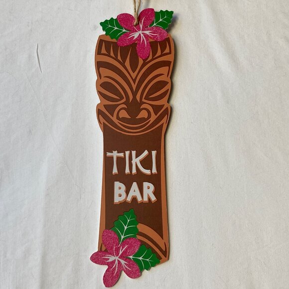 TIKI BAR Wood Sign Luau Aloha Hawaiian Hibiscus Flowers Wall Door Island Decor - Picture 3 of 8